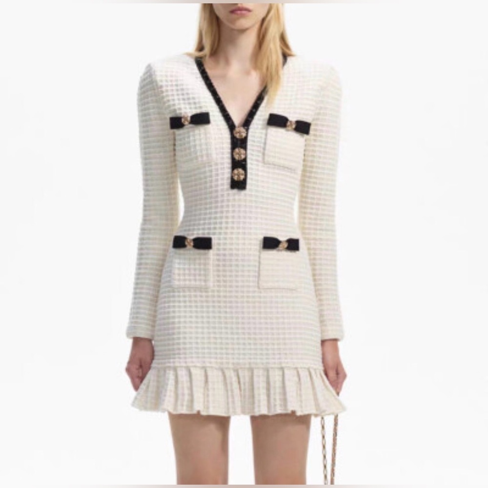 Self-Portrait Cream Textured Knit Mini Dress